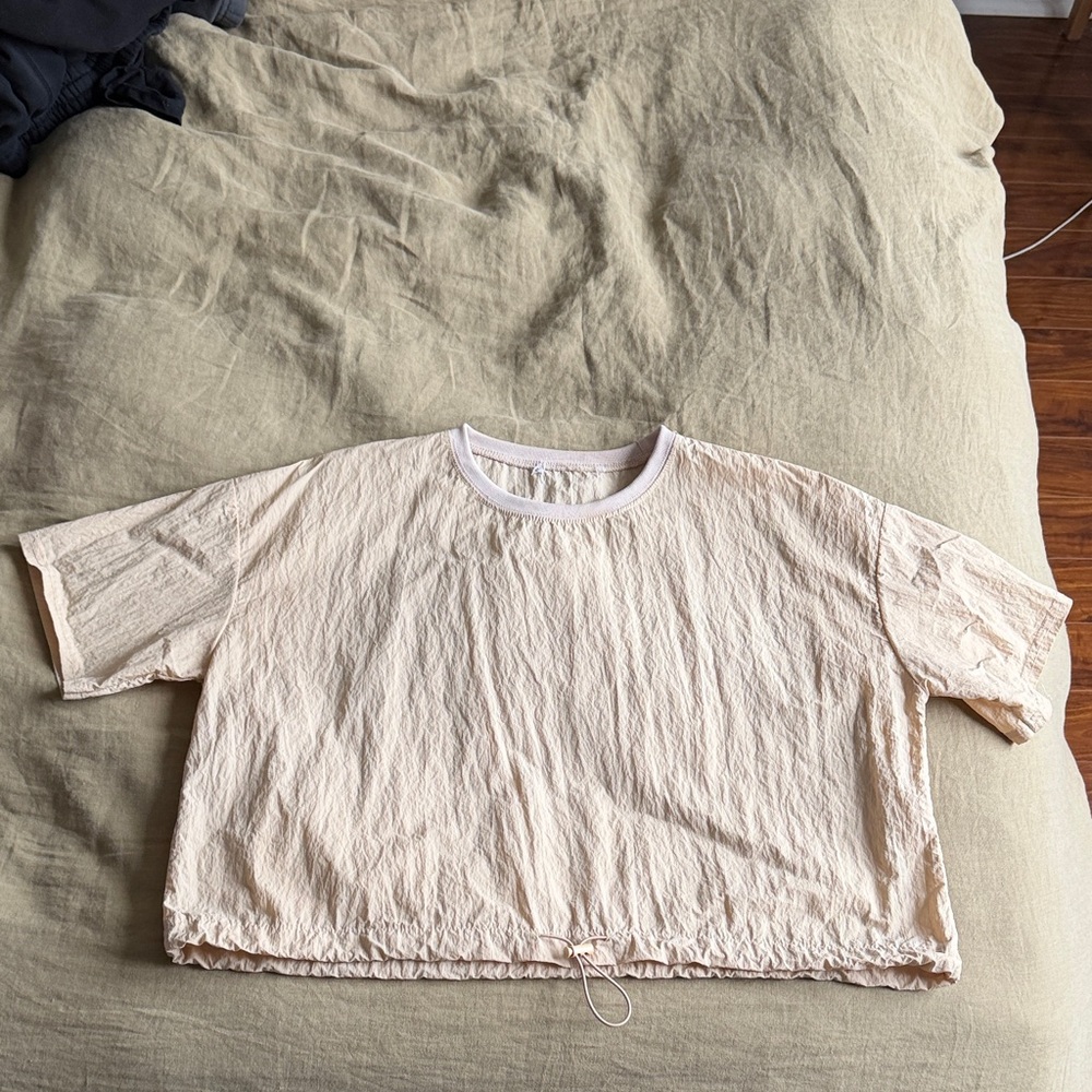 Beige Cropped Drawstring Tee